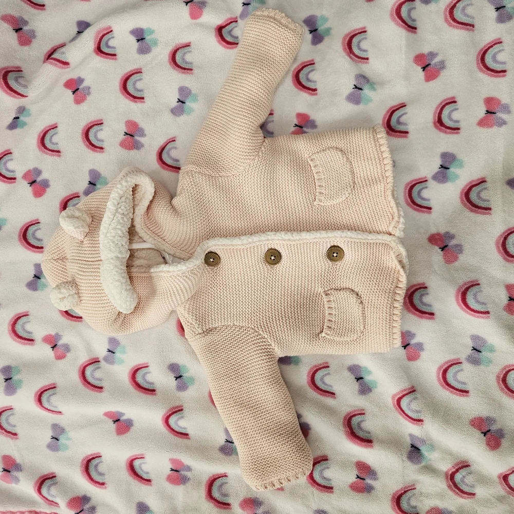 Cream Knit Baby Cardigan with Hood - Picture 3 of 3